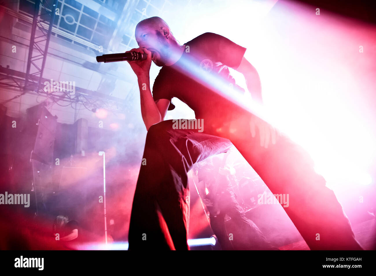 Die Schwedische extreme Metal Band Meshuggah führt ein Live Konzert am Rockefeller in Oslo. Hier Sänger Jens Kidman ist live auf der Bühne gesehen. Norwegen, 08.05 2013. Stockfoto