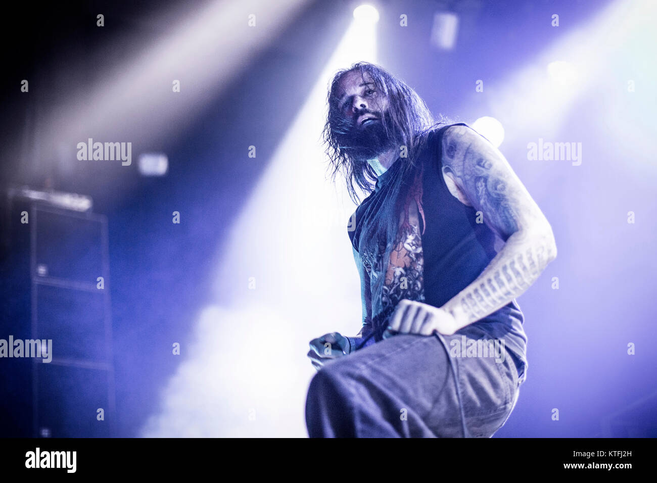 Die amerikanischen Death Metal Band Suffocation führt ein Live Konzert am Rockefeller als Teil des Festivals Inferno Metal Festival 2016 in Oslo. Hier Sänger Ricky Myers ist live auf der Bühne gesehen. Norwegen, 25/03 2016. Stockfoto