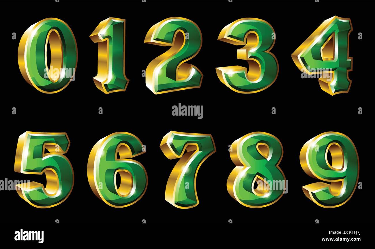Vektor gold Zahlen, 0, 1, 2, 3, 4, 5, 6, 7, 8 und 9 in 3D-Stil Stock Vektor
