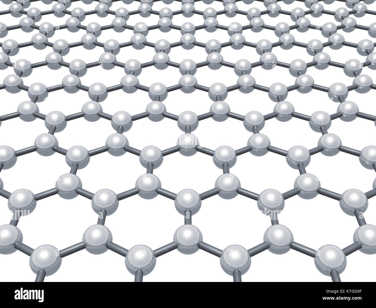 Graphenschicht, schematische molekularen Modell der hexagonalen Gitter auf weißem Hintergrund, 3D-Rendering illustration Stockfoto