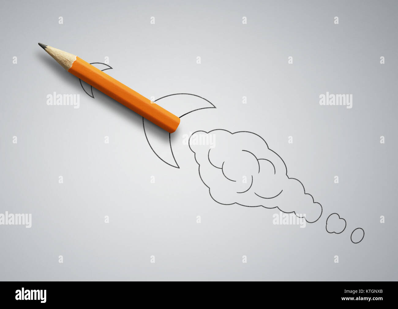 Start Konzept, Bleistift gezeichnet als Rakete Stockfoto