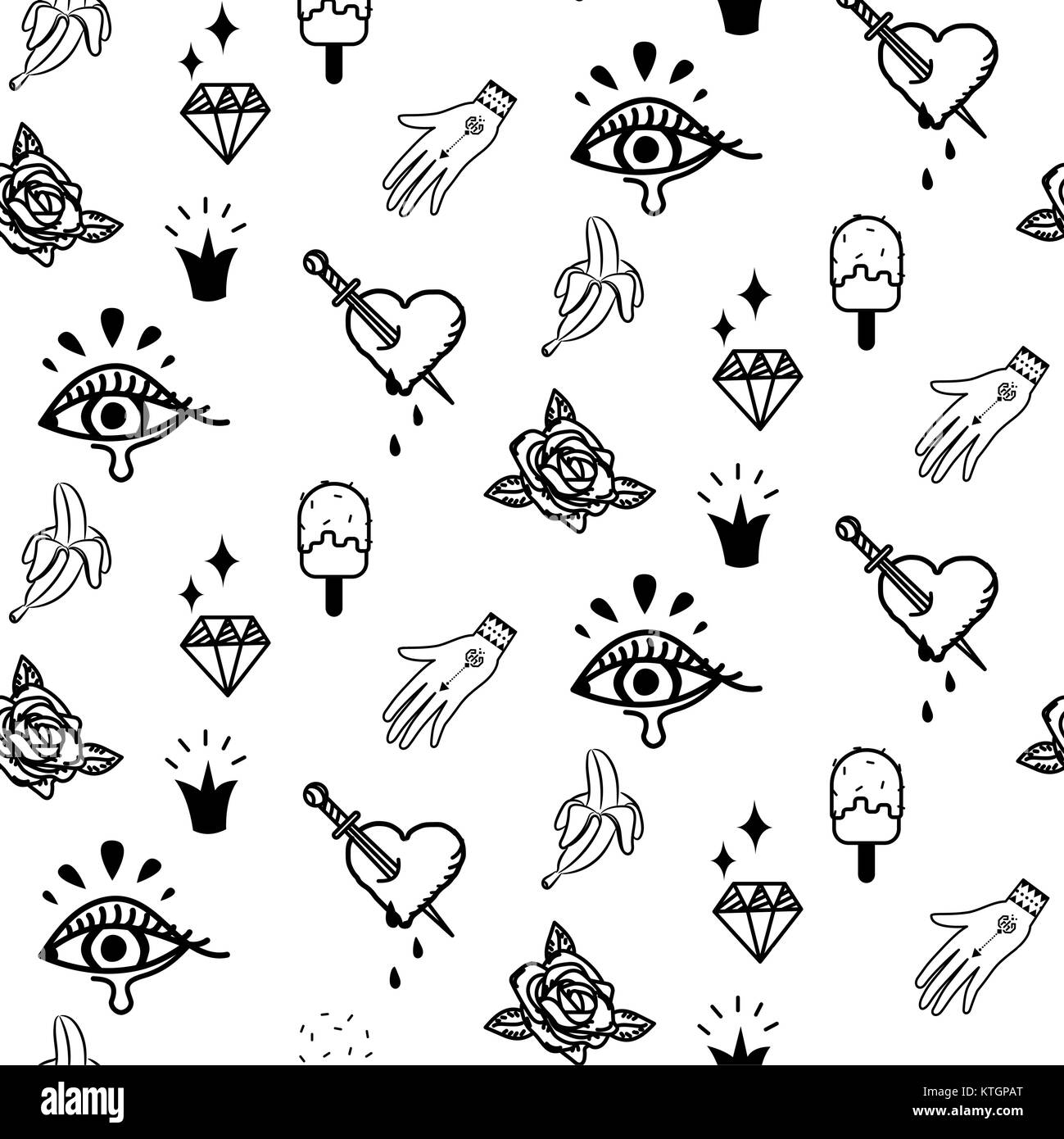 Doodle hipster flash Tattoo Style nahtlose Vektor Muster. Stock Vektor