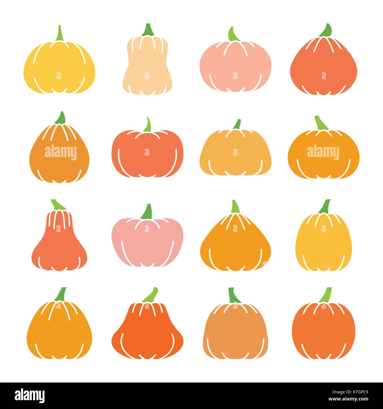 Bunte Halloween Pumpkin Icon Set. Flaches Design symbol Collection. Farbkonzept für Web, Infografik, Drucken, Karte, Büro, Banner, Poster, Karte, Fliegen Stock Vektor
