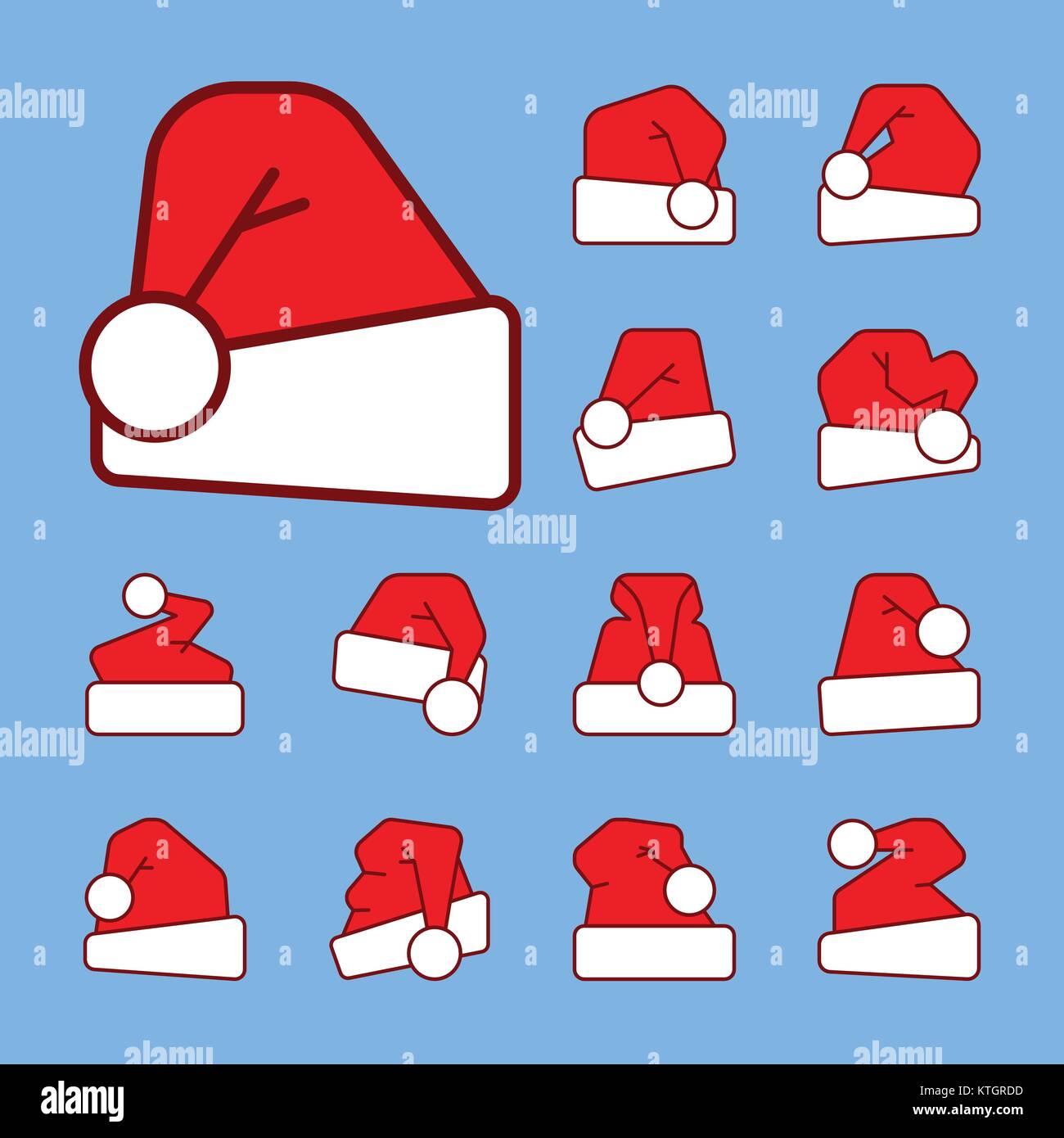 Santa hat Grenzen mit roter Farbe Symbol Füllung. Vector Linear symbol Pack. Editierbare Schlaganfall Weihnachtsferien Kleidung unterzeichnen. Xmass einfachen Vektor illus Stock Vektor