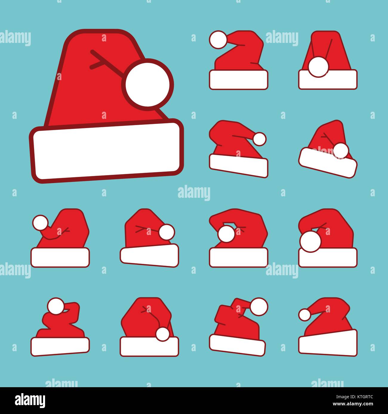 Santa hat Grenzen mit roter Farbe Symbol Füllung. Vector Linear symbol Pack. Editierbare Schlaganfall Weihnachtsferien Kleidung unterzeichnen. Xmass einfachen Vektor illus Stock Vektor