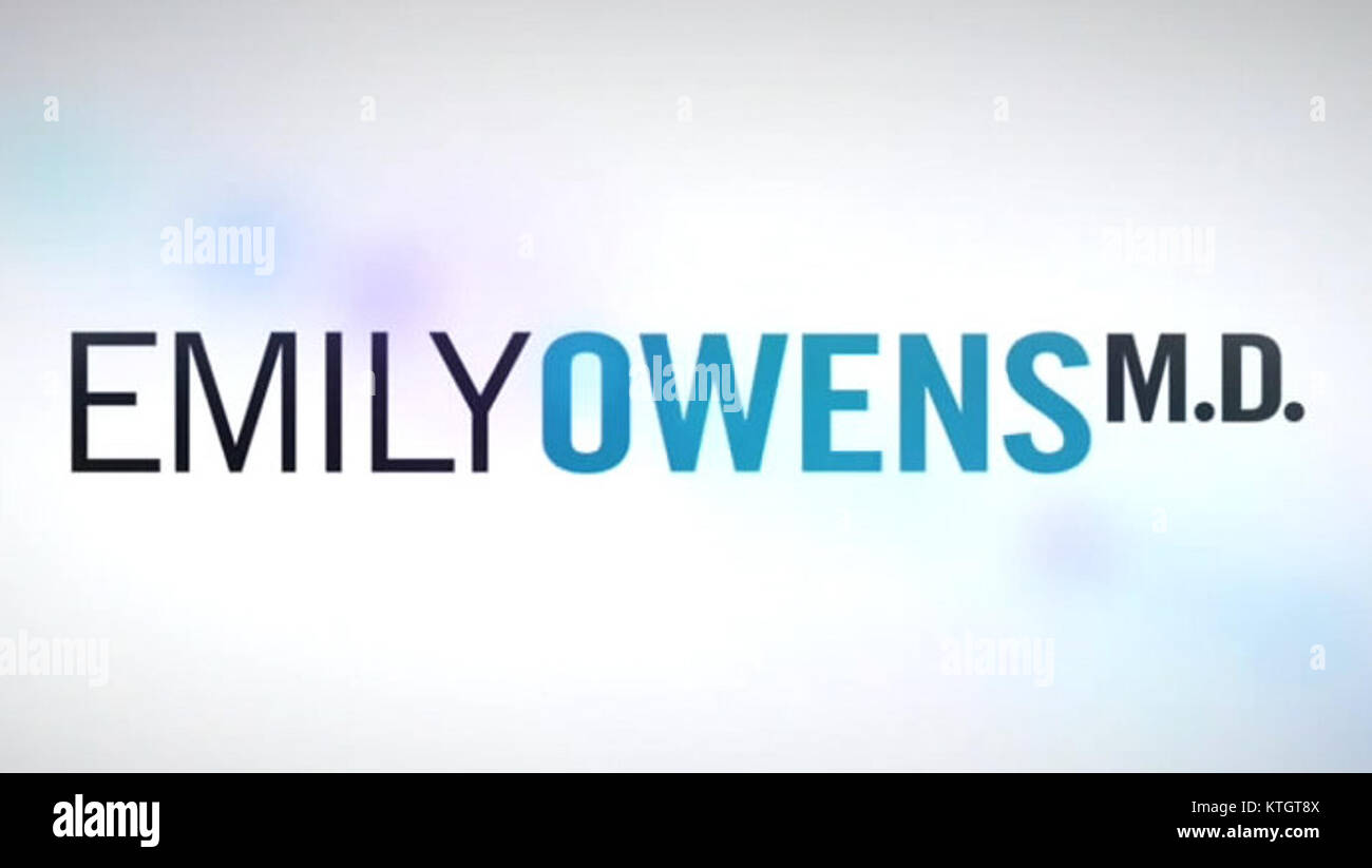 Logo für *Emily Owens M.D.*, eine medizinische Fernsehserie, die 2012 ausgestrahlt wurde. Die Show folgt einem jungen Arzt, der sich mit den Herausforderungen der Arbeit im Krankenhaus auseinandersetzt. Stockfoto