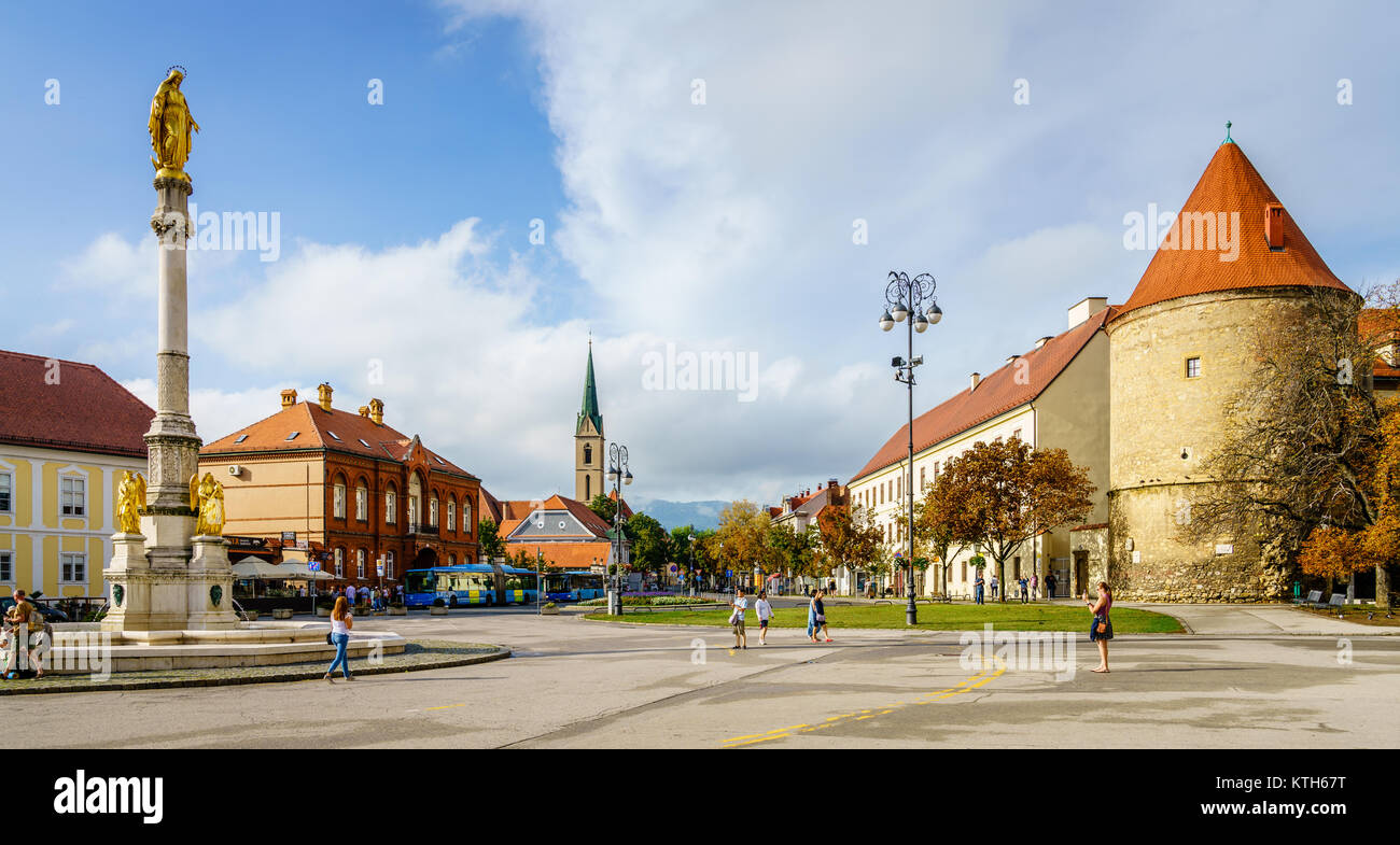 Zagreb, Kroatien, 1. September 2017: Kaptol Street und Heilige Maria Denkmal im Zentrum von Zagreb, Kroatien Stockfoto