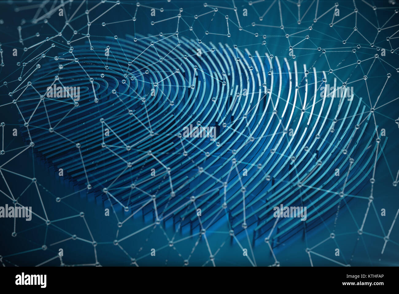 Scannen von Fingerabdrücken Identification System. Fingerprint Scan bietet Sicherheit für den Zugang mit Biometrie Identifikation. 3D-Rendering Stockfoto