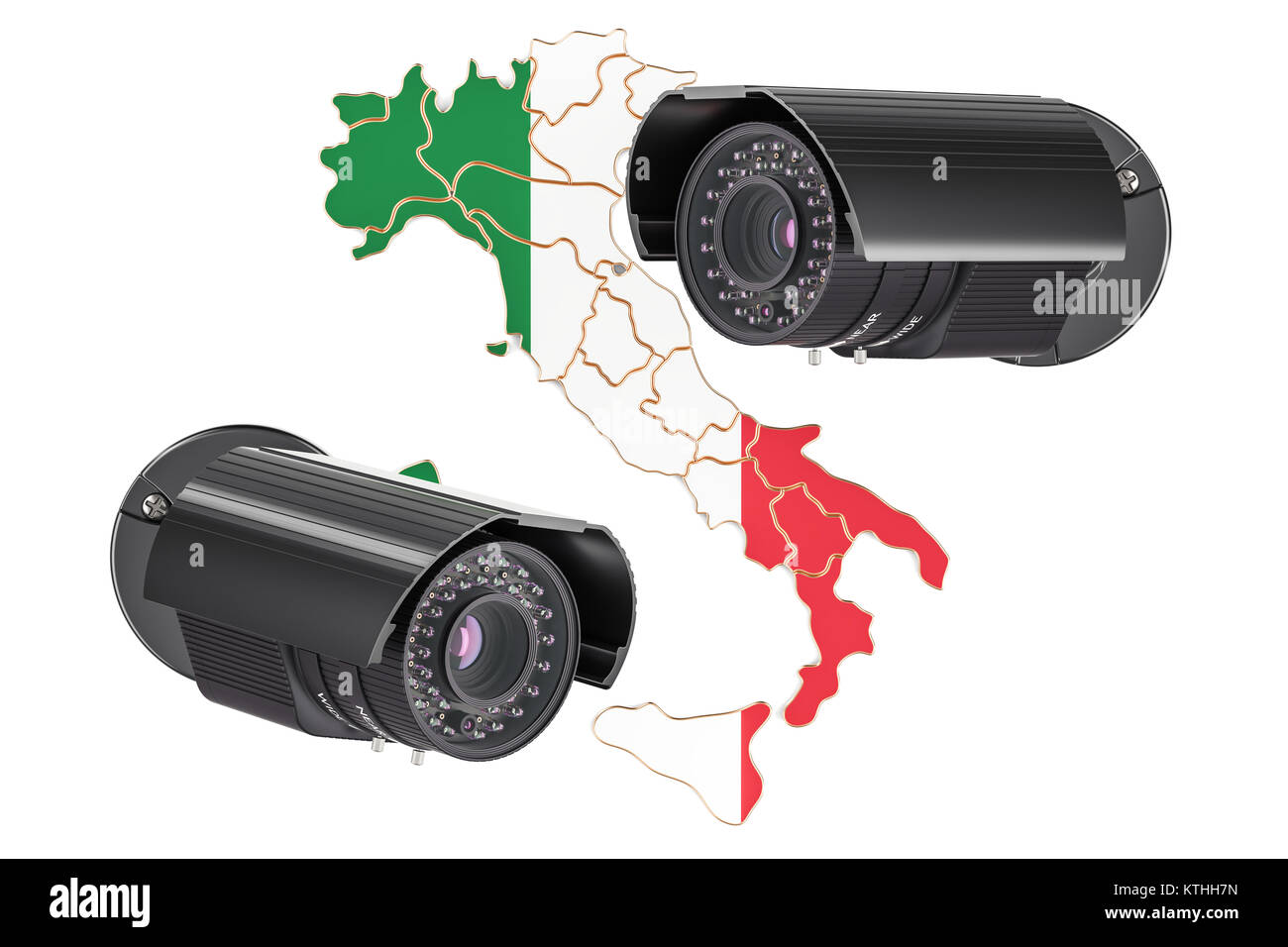Überwachung und Sicherheit System Konzept in Italien. 3D-Rendering Stockfoto