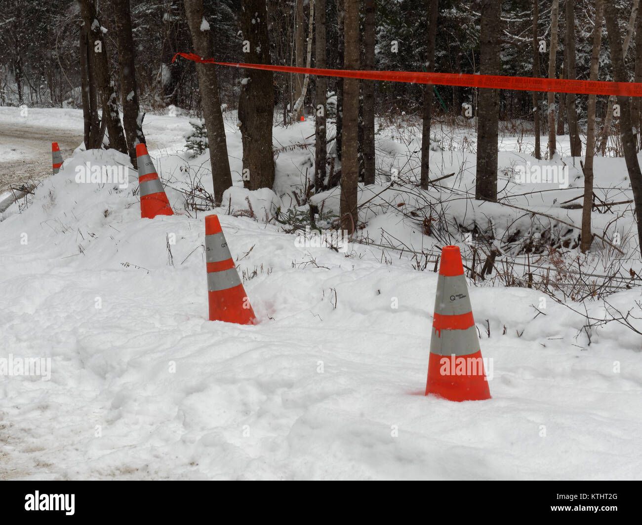 Quebec, Kanada. Hydro-Quebec orange Kegel Stockfoto