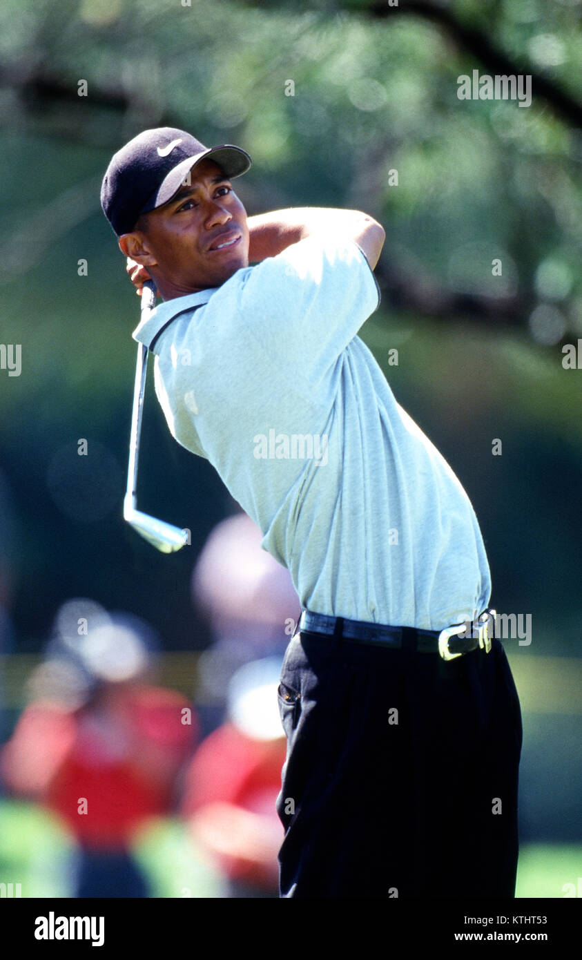 Tiger Woods konkurrieren auf dem 1998 Doral öffnen. Stockfoto