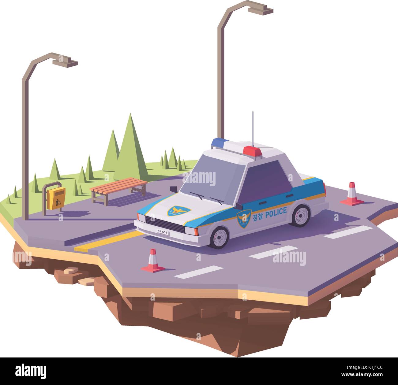 Vektor Low Poly Südkoreanische Polizei Auto Stock Vektor