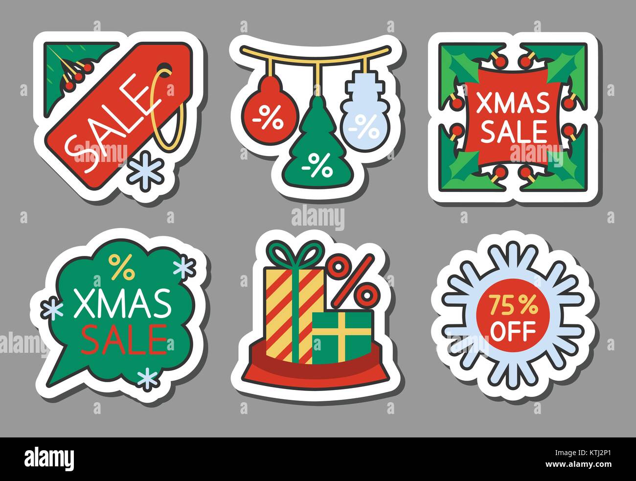 Weihnachtszeit Verkauf icon Sticker Set. Neues Jahr Flat Style Farbe Spiel Abzeichen, Web, Werbung, Banner, Wirtschaft, Emblem, Drucken, tag, ad, Aufkleber, Poster, Coup Stock Vektor
