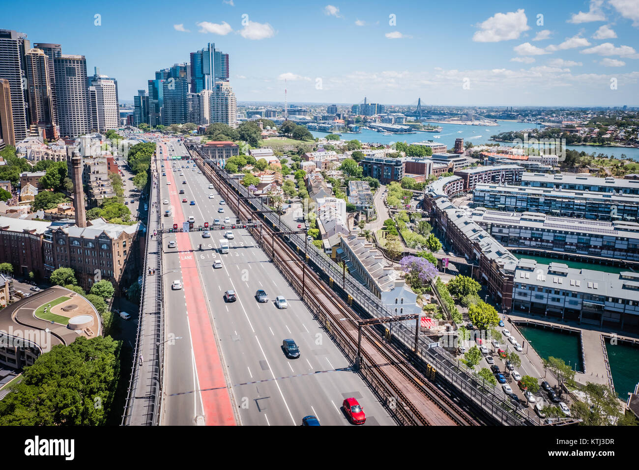 Sydney City Blick von oben auf die Sydney Harbour Bridge Stockfoto