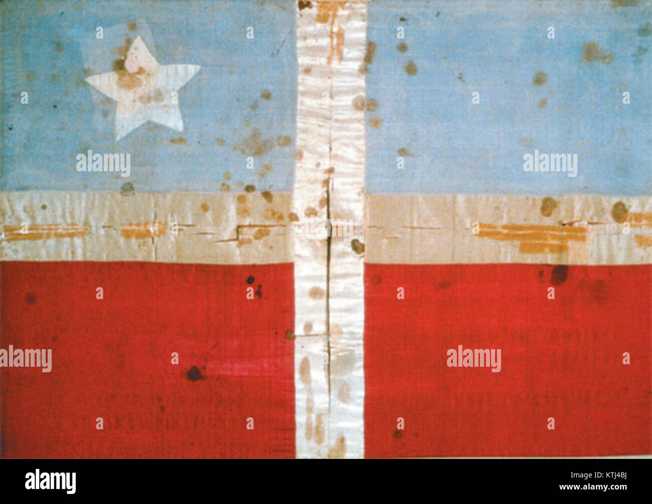 Die Bandera de Lares, eine historische Flagge, die die Unabhängigkeit Puerto Ricas symbolisiert und einen Schlüsselmoment in der Geschichte der Insel darstellt. Stockfoto