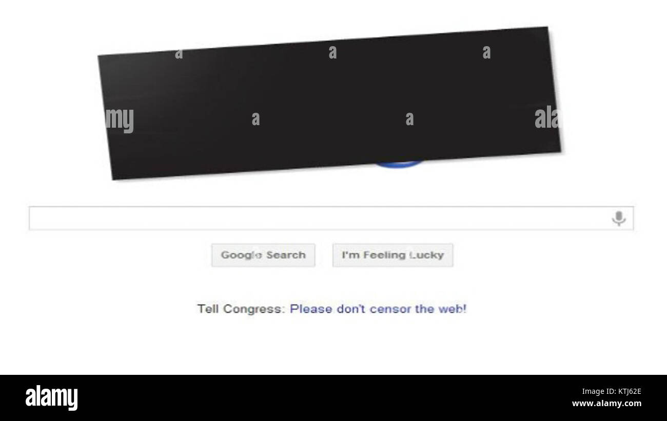 Ein zensierter Google Doodle, Teil einer breiteren Diskussion über digitale Zensur, die die Rolle von Internetplattformen bei der Gestaltung des öffentlichen Diskurses und der kulturellen Repräsentation widerspiegelt. Stockfoto