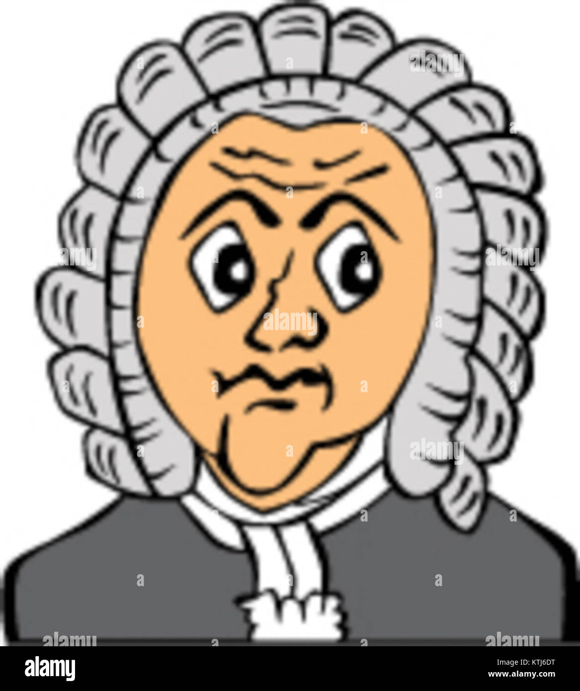 Cartoon-Darstellung des Komponisten Johann Sebastian Bach, der sein Leben und Werk in einem humorvollen Licht veranschaulicht. Stockfoto