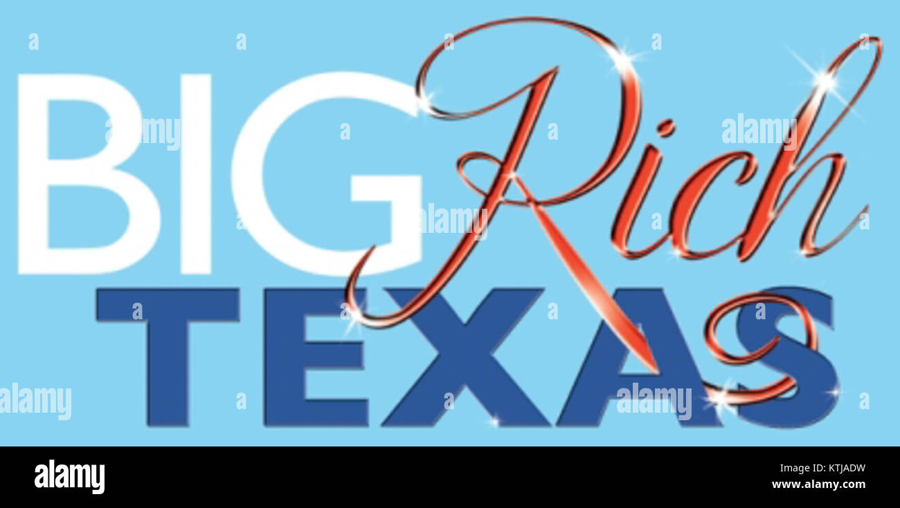 Das Logo für die Reality-TV-Show „Big Rich Texas“ steht für den Fokus der Sendung auf das Leben wohlhabender Familien in Texas. Die Show wurde im Style Network ausgestrahlt und folgte den Interaktionen wohlhabender Frauen. Stockfoto