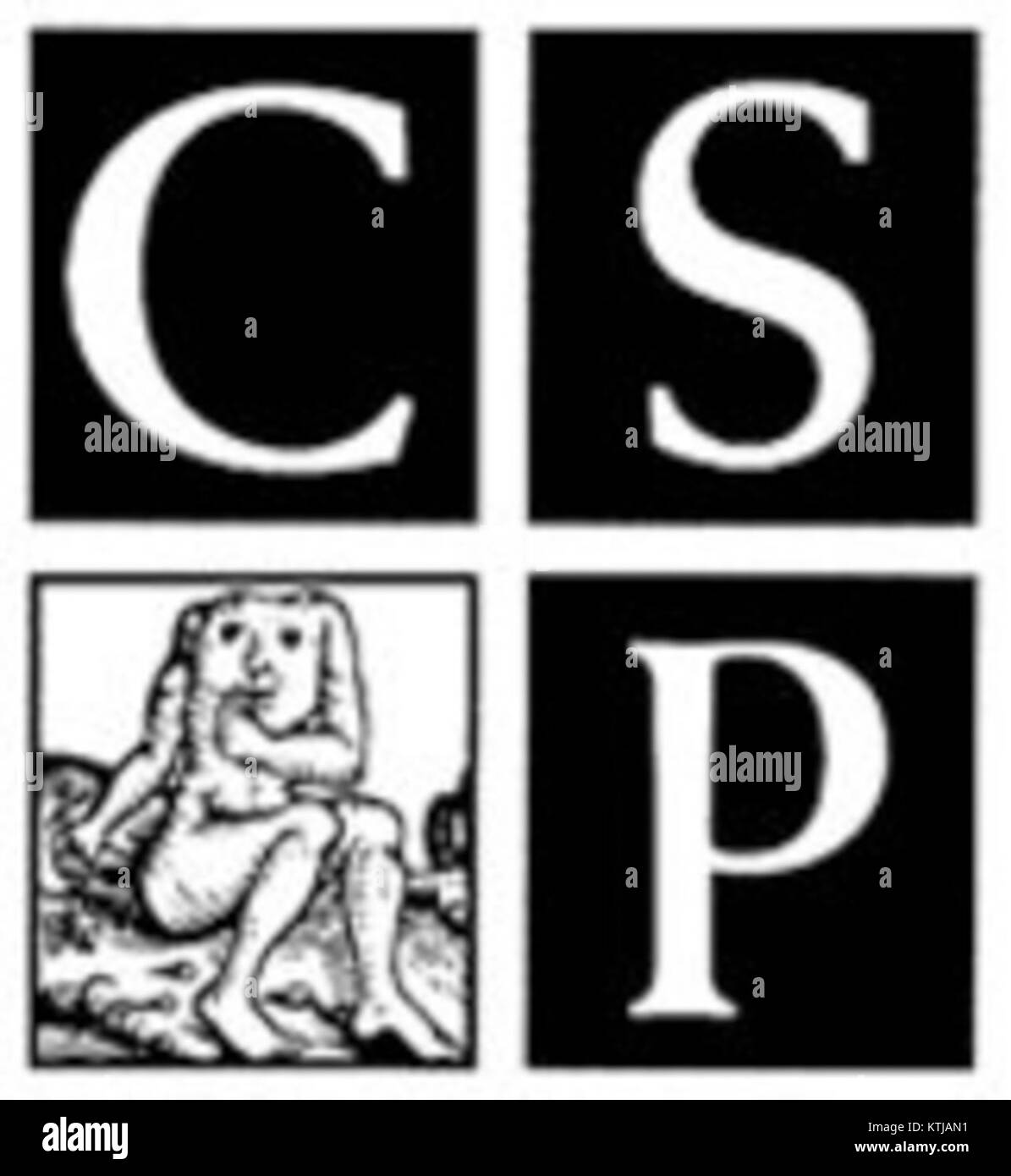 Das Logo der California Society of Printmakers aus dem Jahr 2004 spiegelt das Engagement der Organisation für die Druckkunst in Kalifornien wider. Sie zeigt das Engagement der Gruppe für die Förderung und Entwicklung von Drucktechniken und die Unterstützung von Künstlern auf diesem Gebiet. Stockfoto