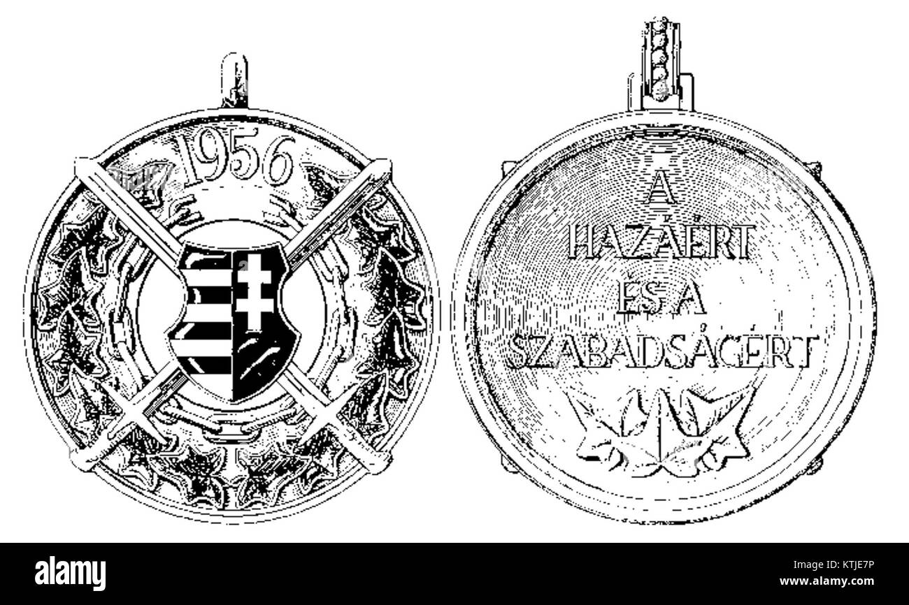 Die Gedenkmedaille der Ungarischen Revolution von 1956 erinnert an den Aufstand gegen die sowjetische Kontrolle. Es ist ein bedeutendes Symbol in der ungarischen Geschichte. Stockfoto