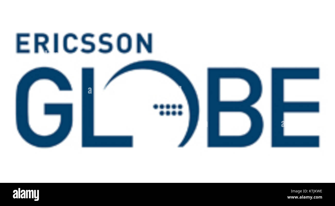 Das Ericsson Globe Logo steht für die berühmte Halle in Stockholm, Schweden, wo große Sportveranstaltungen und Konzerte stattfinden. Das Logo steht für die Verbindung mit Ericsson, einem führenden Telekommunikationsunternehmen. Stockfoto