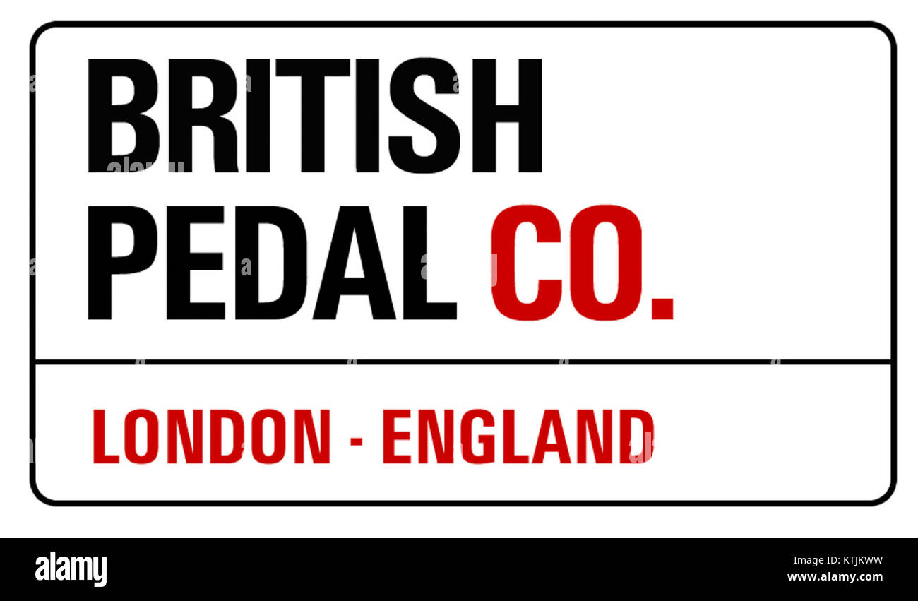 Das Logo der British Pedal Company repräsentiert eine Marke, die für ihre Pedalprodukte bekannt ist, möglicherweise im Zusammenhang mit Fahrrädern oder Musikinstrumenten, und spiegelt die historische Präsenz der companyâ auf dem britischen Markt wider. Stockfoto