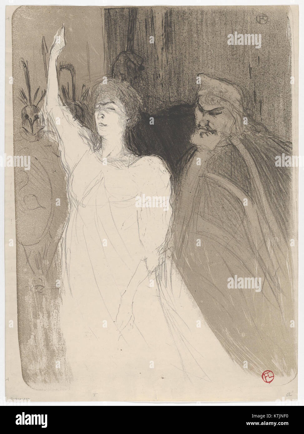 Bartet und Mounet Sully, prominente französische Schauspieler, porträtierten Schlüsselfiguren in der klassischen griechischen Tragödie Antigone. Ihre Aufführungen waren entscheidend für die Wirkung des Theaters im späten 19. Jahrhundert. Stockfoto