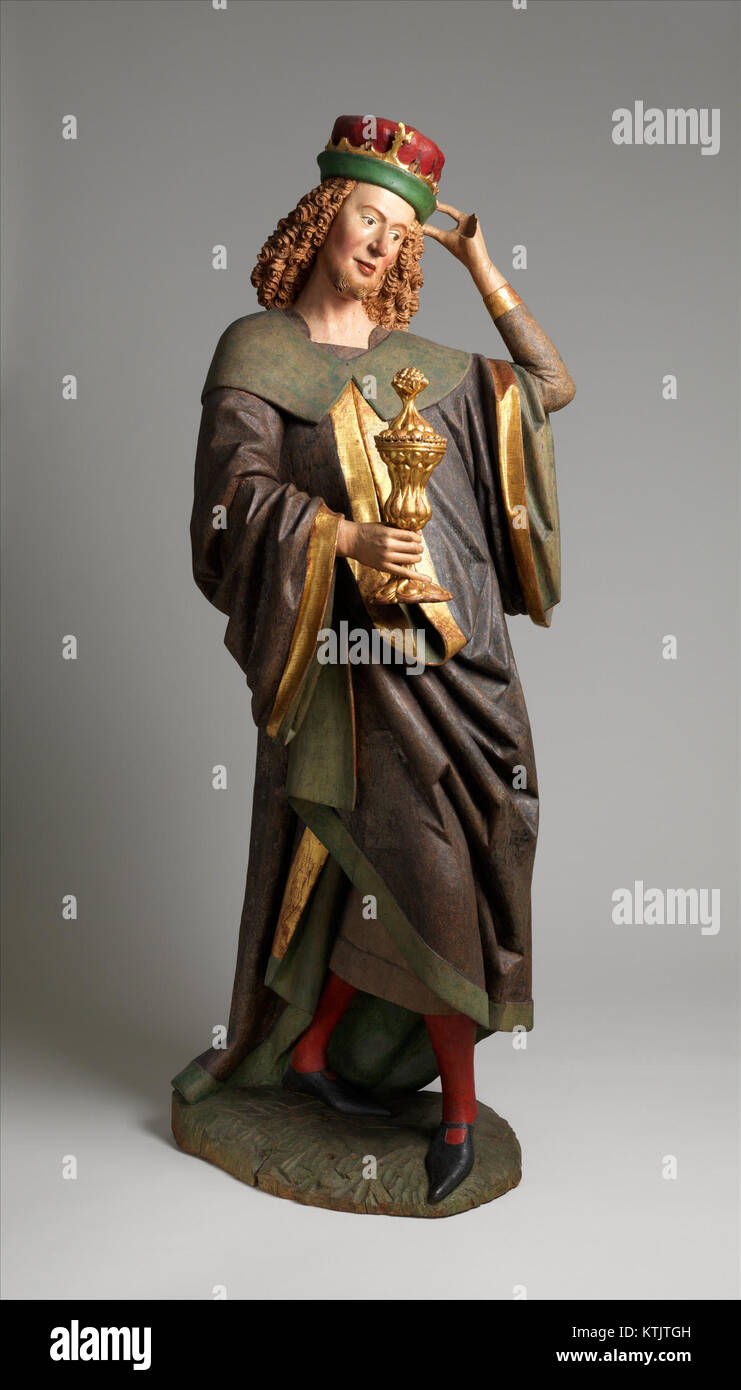 Dieses Kunstwerk zeigt Balthasar, einen der drei Könige, in einer Krippe, Teil einer Verehrungsgruppe, im Metropolitan Museum of Art Stockfoto