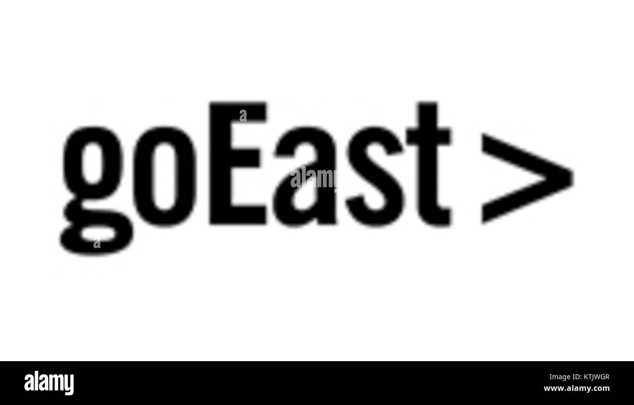 Das goEast Logo ist ein digitales Grafikdesign, das die Marke oder Organisation goEast repräsentiert. Das Logo hat ein modernes, klares Design, das die Werte oder die Mission des Unternehmens widerspiegelt, das es repräsentiert. Stockfoto