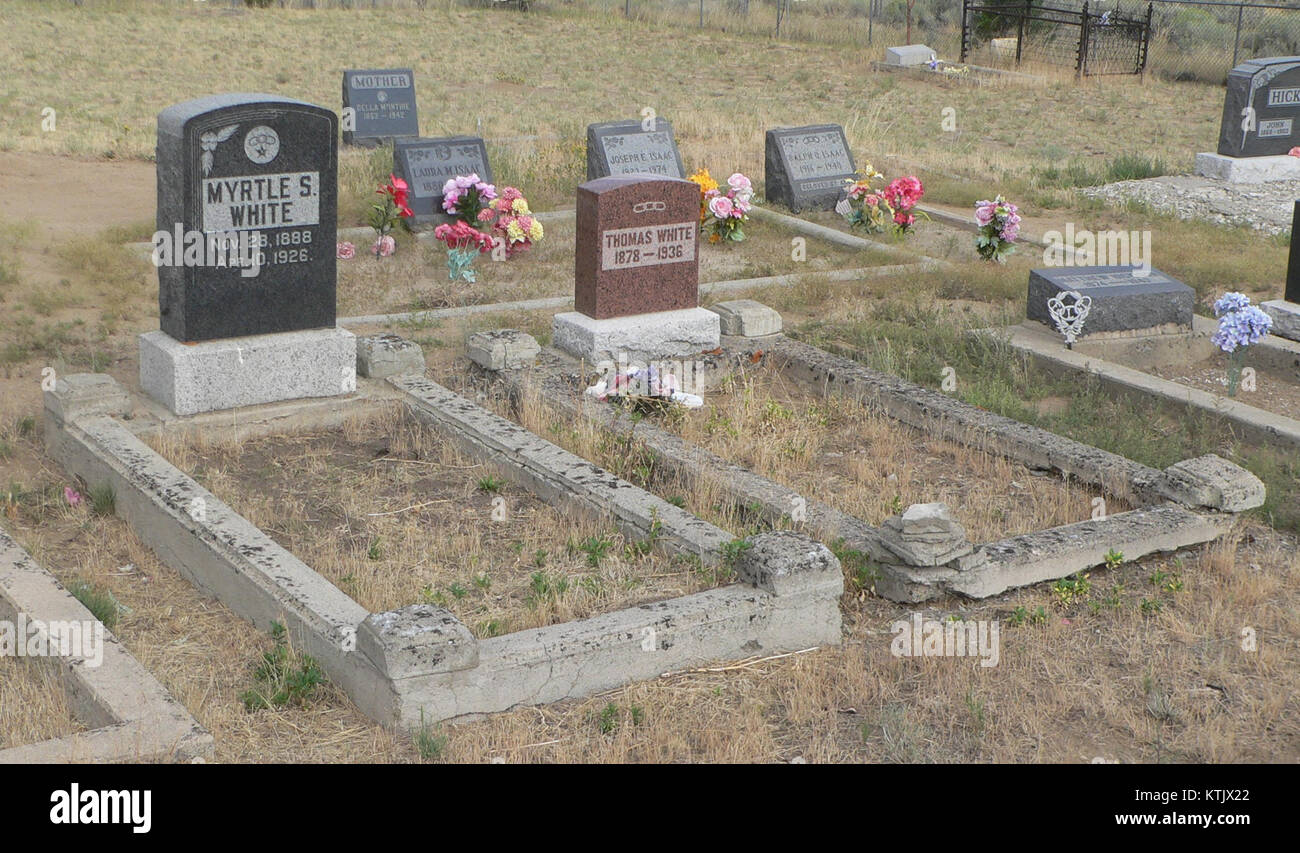 Der Austin NV Cemetery ist ein historischer Friedhof in Austin, Nevada. Auf dem Friedhof befinden sich Gräber verschiedener Personen, die mit dem Independent Order of Odd Fellows (IOOF), einer brüderlichen Organisation, in Verbindung stehen. Stockfoto
