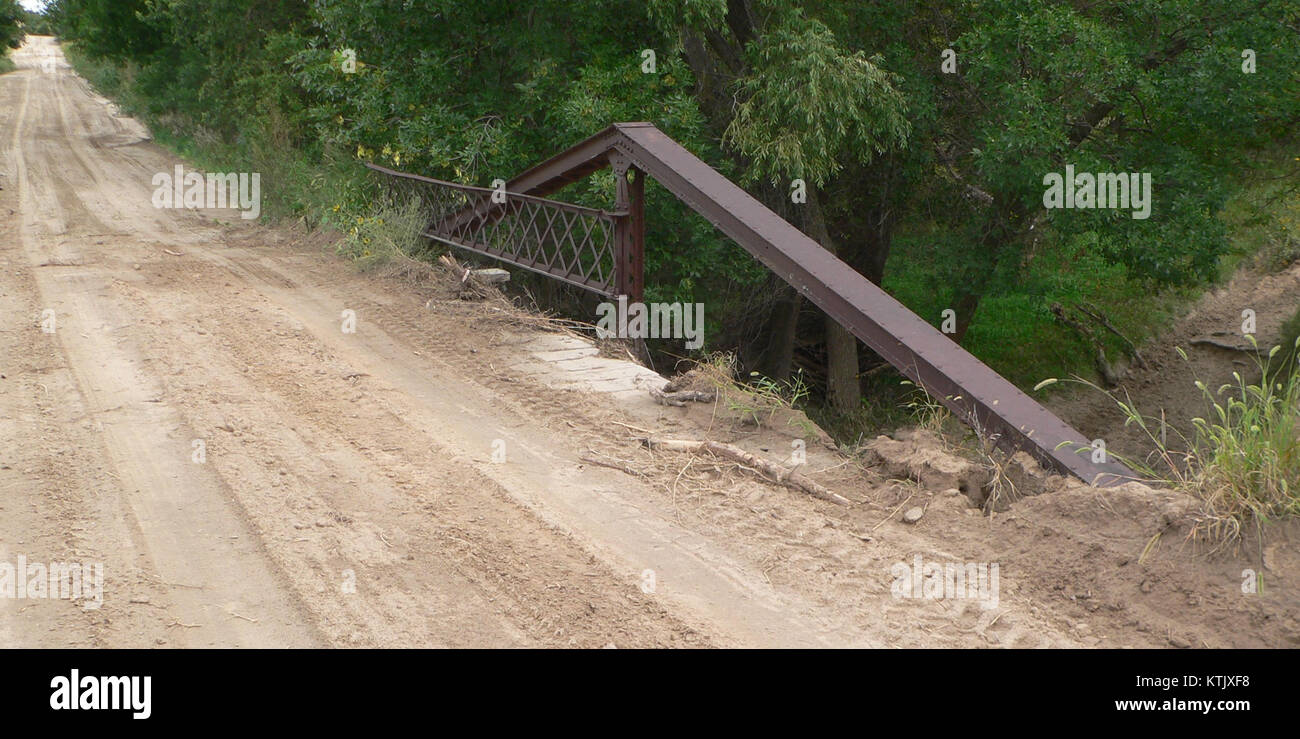 Ein Foto oder eine technische Illustration der Battle Creek Kingpost Bridge, einem historischen S-Traversen-Brückendesign, das die architektonischen und technischen Merkmale des Gebäudes zeigt. Stockfoto