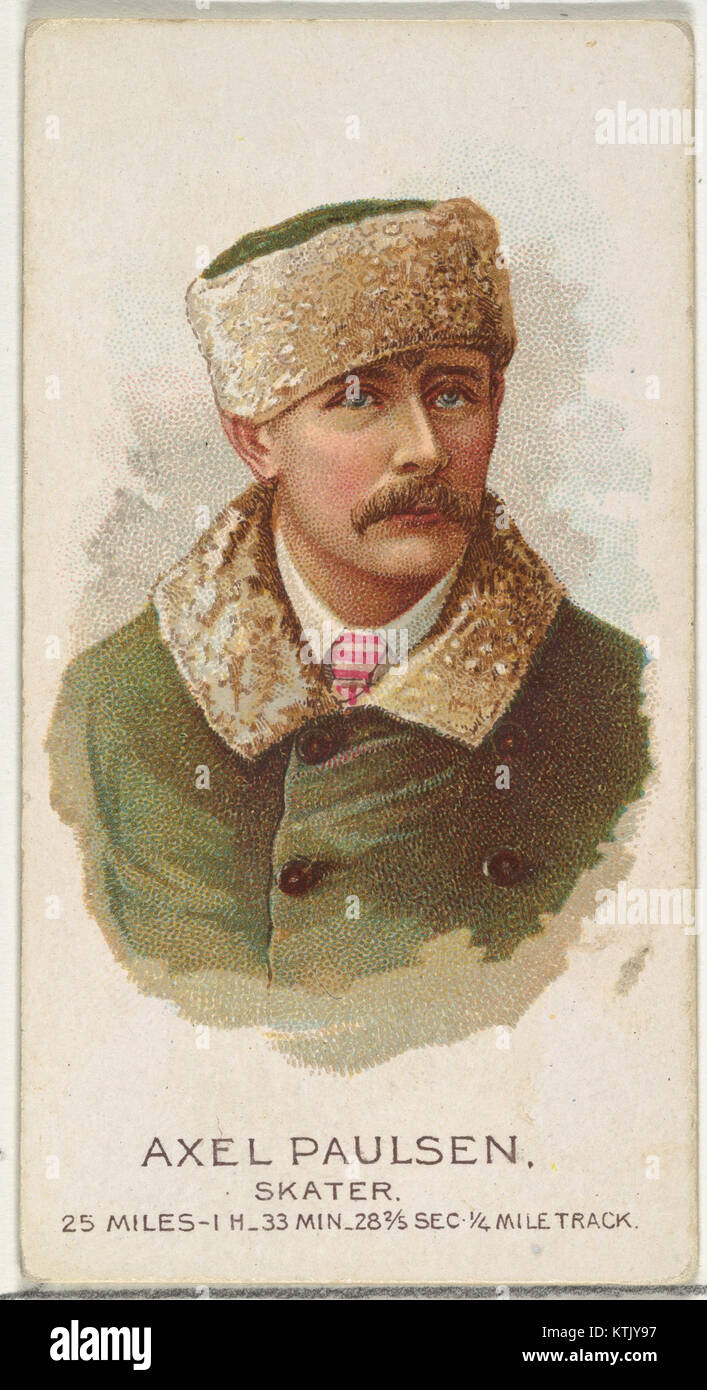 Diese Karte zeigt Axel Paulsen, einen Eiskunstläufer aus der Serie „World's Champions“ von Allen & Ginter Cigarettes. Paulsen war eine Pionierfigur im Sport, bekannt für seine bahnbrechenden Leistungen im späten 19. Jahrhundert. Stockfoto
