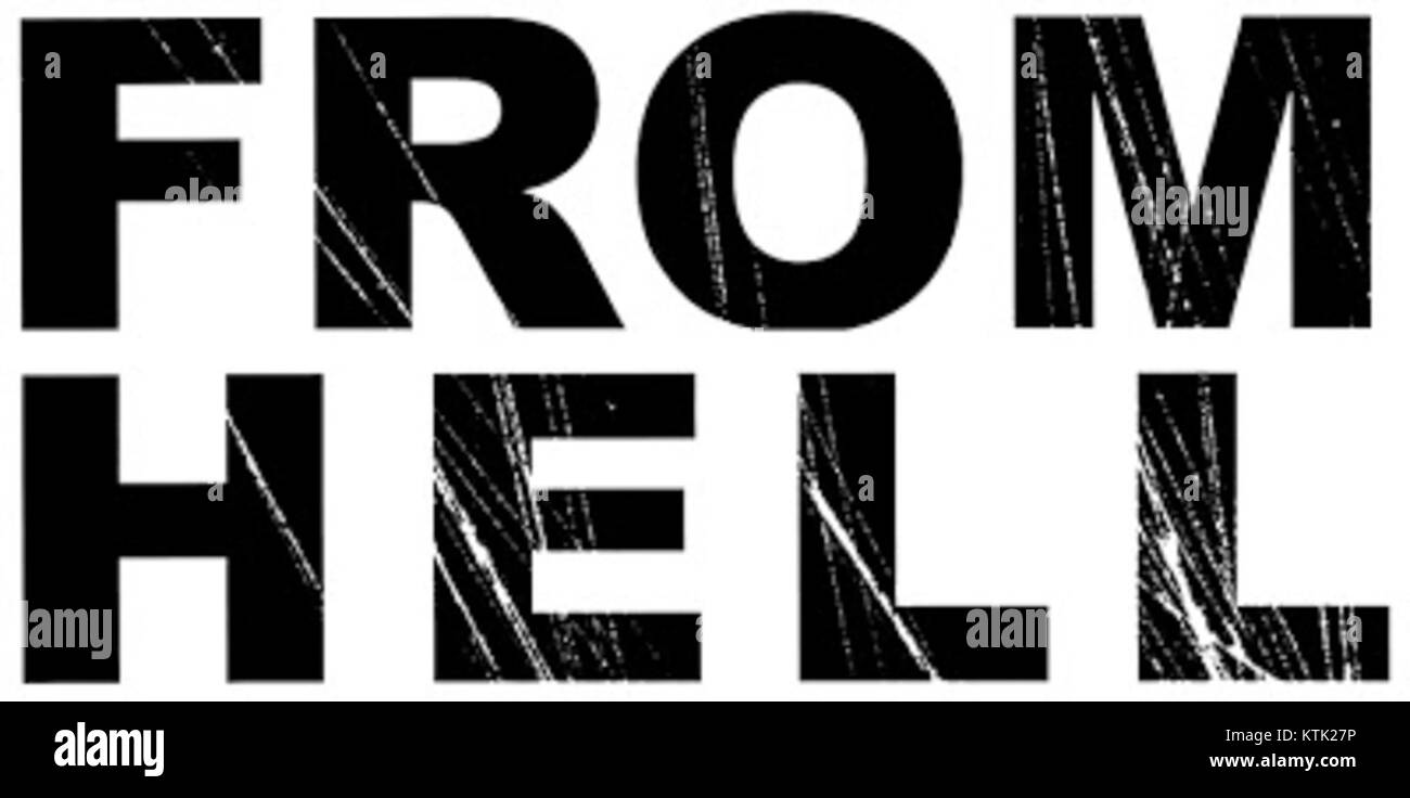 Das Logo für den Film „From Hell“, das auf dem Graphic Novel basiert, zeigt ein dunkles und bedrohliches Design, das die Themen des Films wie Mystery und Horror widerspiegelt, inspiriert von der Jack the Ripper Case. Stockfoto