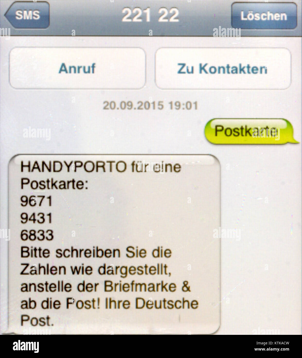 Handyporto SMS 9867 bezieht sich auf ein Modell eines tragbaren Kommunikationsgeräts, wahrscheinlich ein Mobiltelefon oder verwandte Technologie. Sie ist Teil der Entwicklung mobiler Technologien. Stockfoto