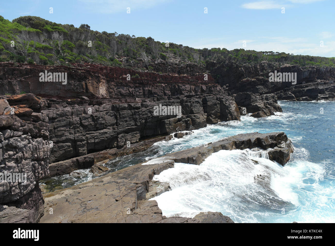 Der Ben Boyd National Park in New South Wales, Australien, ist ein geschütztes Gebiet, das für seine Schönheit an der Küste und die vielfältige Tierwelt bekannt ist. Der Park ist ein beliebtes Ziel für Outdoor-Aktivitäten und Naturtourismus. Stockfoto