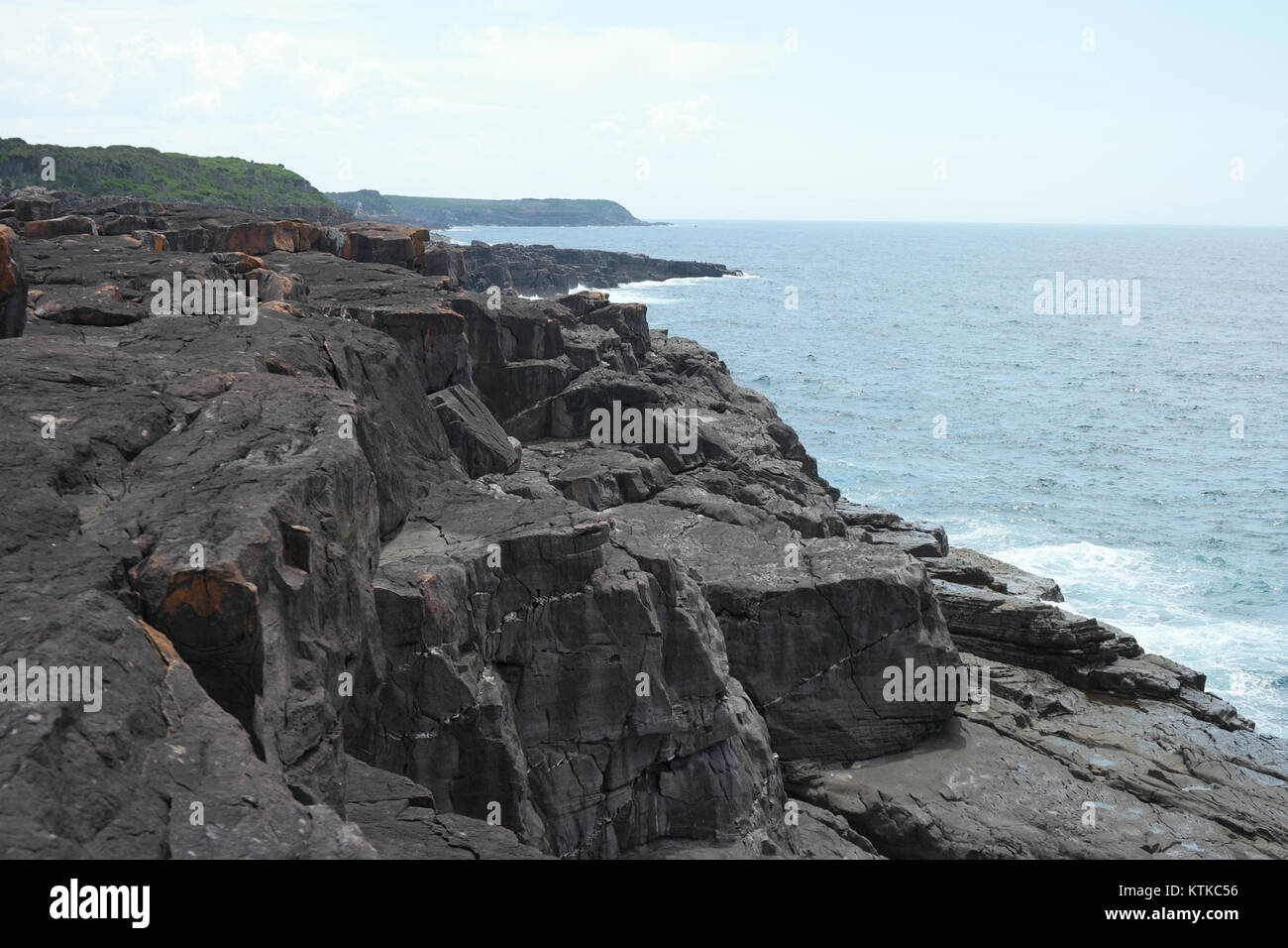Bild des Ben Boyd National Park in New South Wales, Australien, mit einem Blick auf die natürliche Schönheit und ökologische Bedeutung des Parks. Dieser Park ist bekannt für seine Küstenlandschaften und die vielfältige Tierwelt. Stockfoto