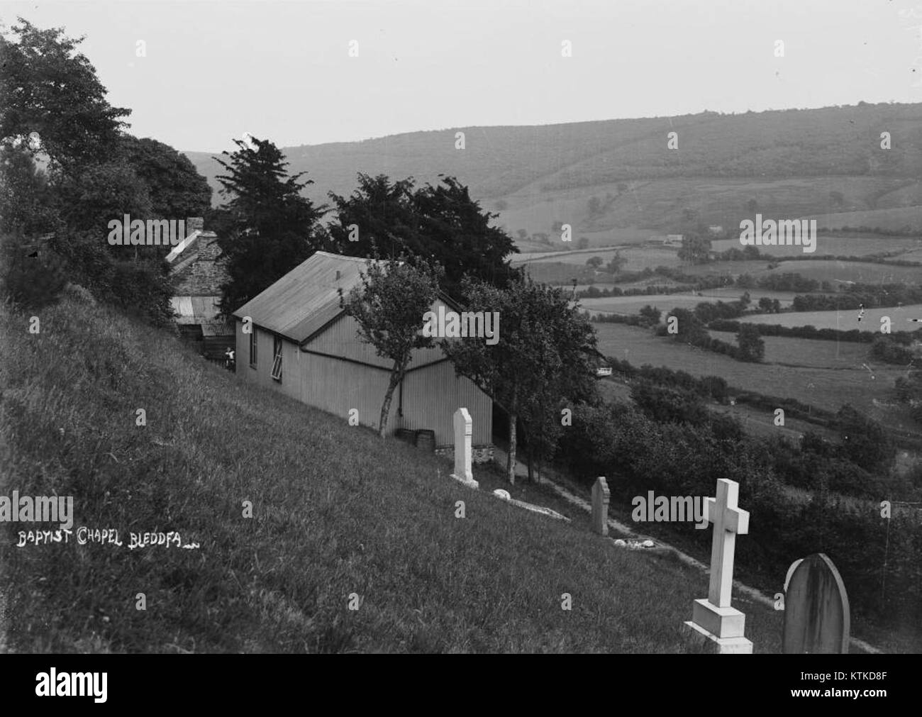 Eine Kapelle in Bleddfa, Wales, die im Welsh Heritage Register aufgeführt ist und für ihre architektonische und historische Bedeutung bekannt ist. Stockfoto