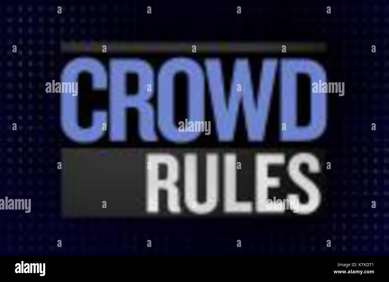 Dies bezieht sich auf das Logo des Programms „Crowd Rules“, einer Fernsehsendung, die die Beteiligung des Publikums und die Entscheidungsfindung bei Herausforderungen und Szenarien beinhaltet. Stockfoto