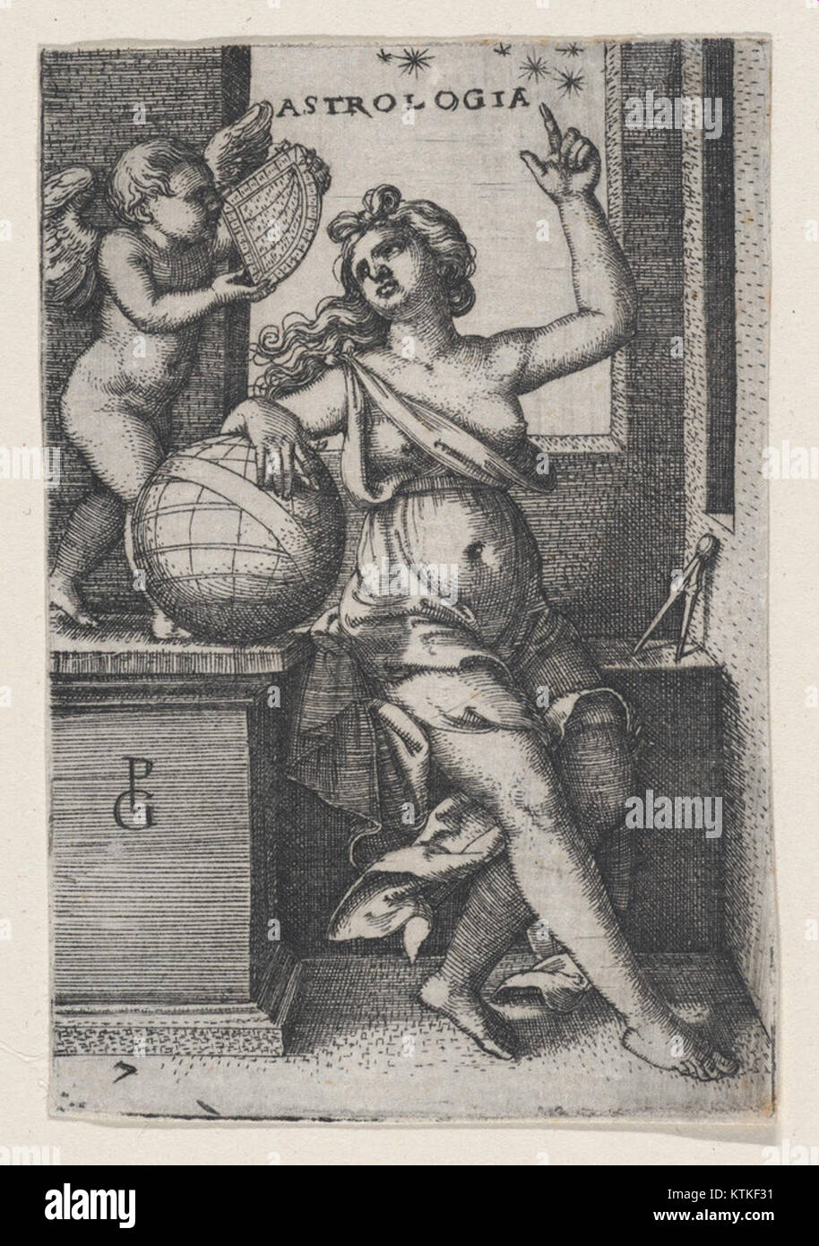 Illustration der Astrologie aus *The Liberal Arts*, katalogisiert als MET DP860354, zeigt die symbolische Darstellung der Astrologie innerhalb der mittelalterlichen Kunst. Stockfoto