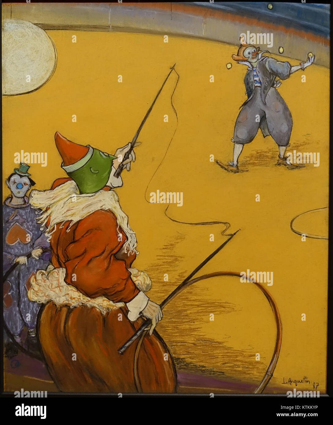 „At the Circus“ (1887) ist ein Pastell an Bord des französischen Künstlers Louis Anquetin. Die im Museum of Fine Arts in Montreal untergebrachte Arbeit fängt die dynamische und farbenfrohe Energie einer Zirkusvorführung ein und spiegelt das Interesse des Künstlers am modernen Leben und an urbanen Themen wider. Stockfoto