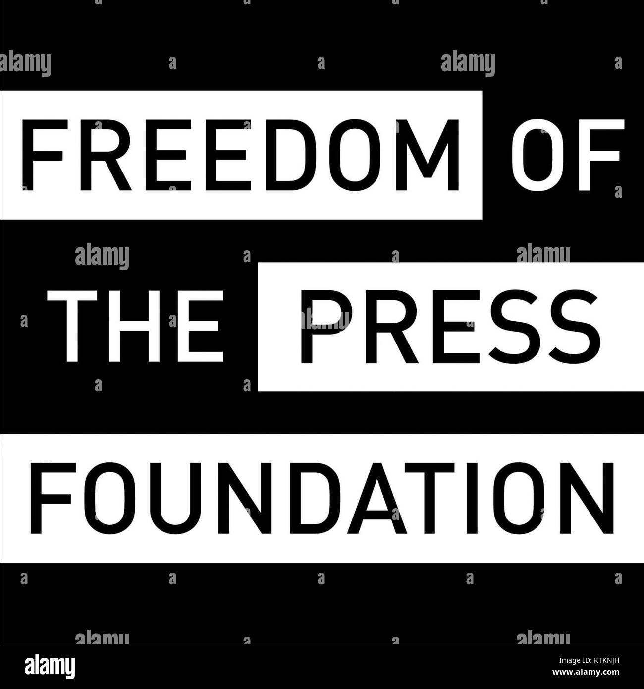 Das Logo der Freedom of the Press Foundation in Schwarz-weiß symbolisiert das Engagement der Organisation für die Förderung der Pressefreiheit und die Unterstützung der Rechte von Journalisten weltweit. Stockfoto