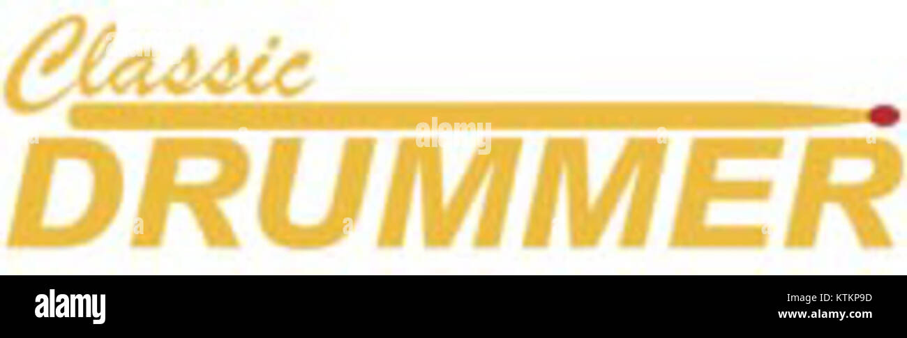 Das ClassicDrummer-Logo steht für eine Marke, die mit Musik verbunden ist, insbesondere Schlagzeug- und Schlagzeuginstrumente. Es symbolisiert rhythmische Performance und musikalische Kunst. Stockfoto
