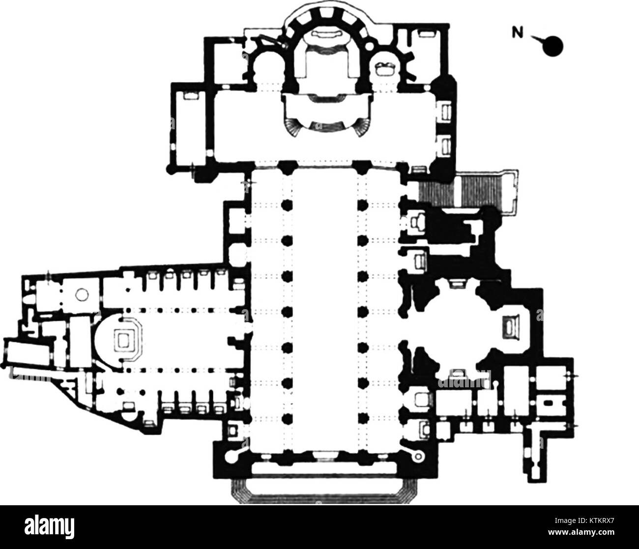 Der Dom von Neapel ist eine bedeutende Kirche in Neapel. Der Grundriss (Pianta) zeigt sein architektonisches Design und Layout und spiegelt seine historische Bedeutung als religiöses und kulturelles Zentrum wider. Stockfoto