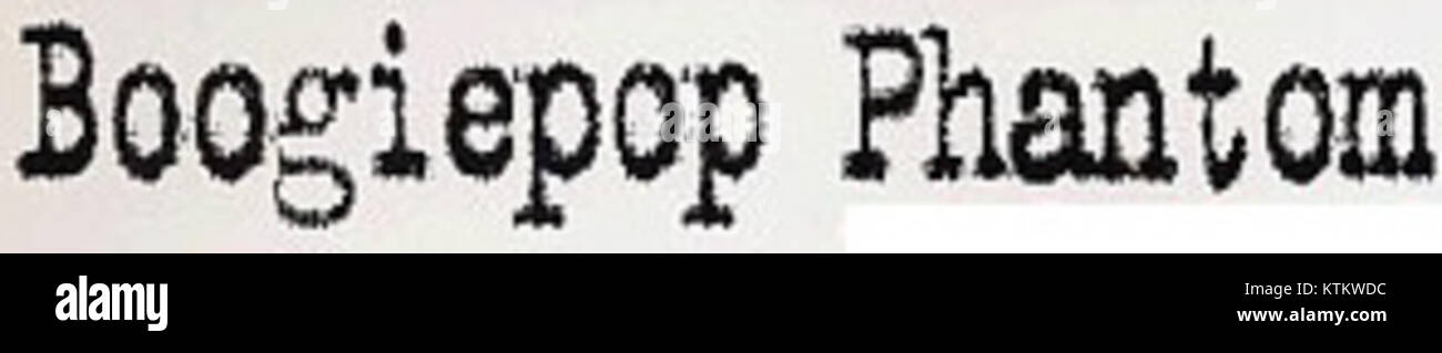 Das Logo für „Bogiepop Phantom“, eine Anime-Serie, die ihre geheimnisvollen und psychologischen Themen symbolisiert. Stockfoto