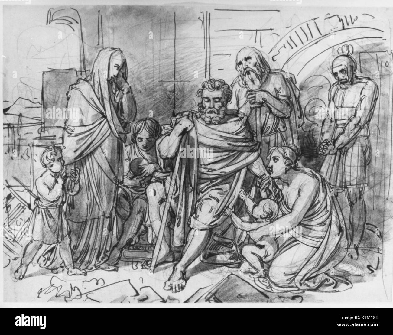 Belisarius Betteln für Alms ist ein Gemälde von Jean-FranÃ Tanguy, das den legendären römischen General Belisar als Bettler darstellt. Das Kunstwerk reflektiert Themen wie Loyalität, Tragödie und den Sturz großer Führer und zeigt Belisars Sturz aus der Gnade. Stockfoto