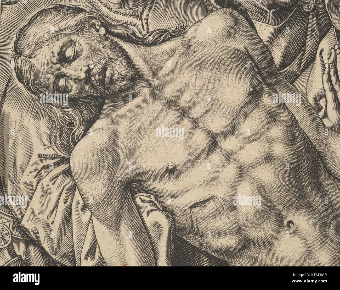 Das Kunstwerk mit dem Titel „Bearing the Leib of Christ“, das im Metropolitan Museum of Art (MET) untergebracht ist, ist ein historisches religiöses Gemälde, das die Szene darstellt, in der der Körper Christi nach der Kreuzigung getragen wird. Das Gemälde ist ein Schlüsselbeispiel religiöser Kunst aus der Renaissance. Stockfoto