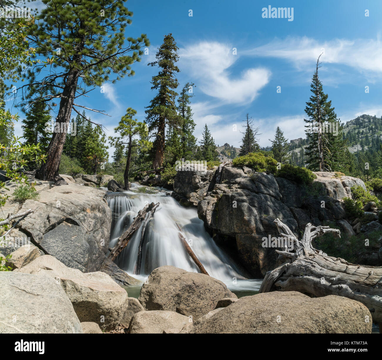 Shirley Lake Trail Wasserfall in Squaw Valley Tahoe Stockfoto