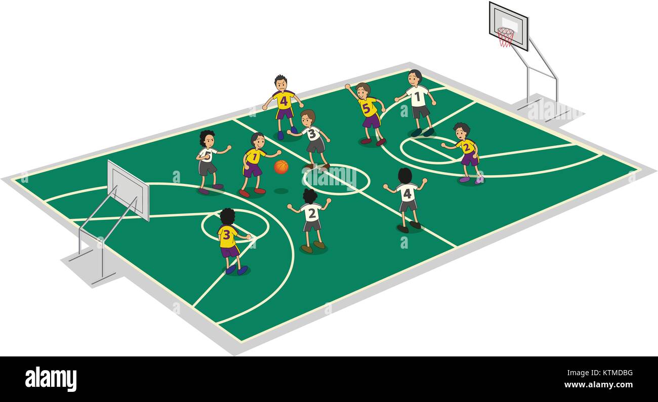 Abbildung: Jungen spielen Basketball auf dem Boden Stock Vektor