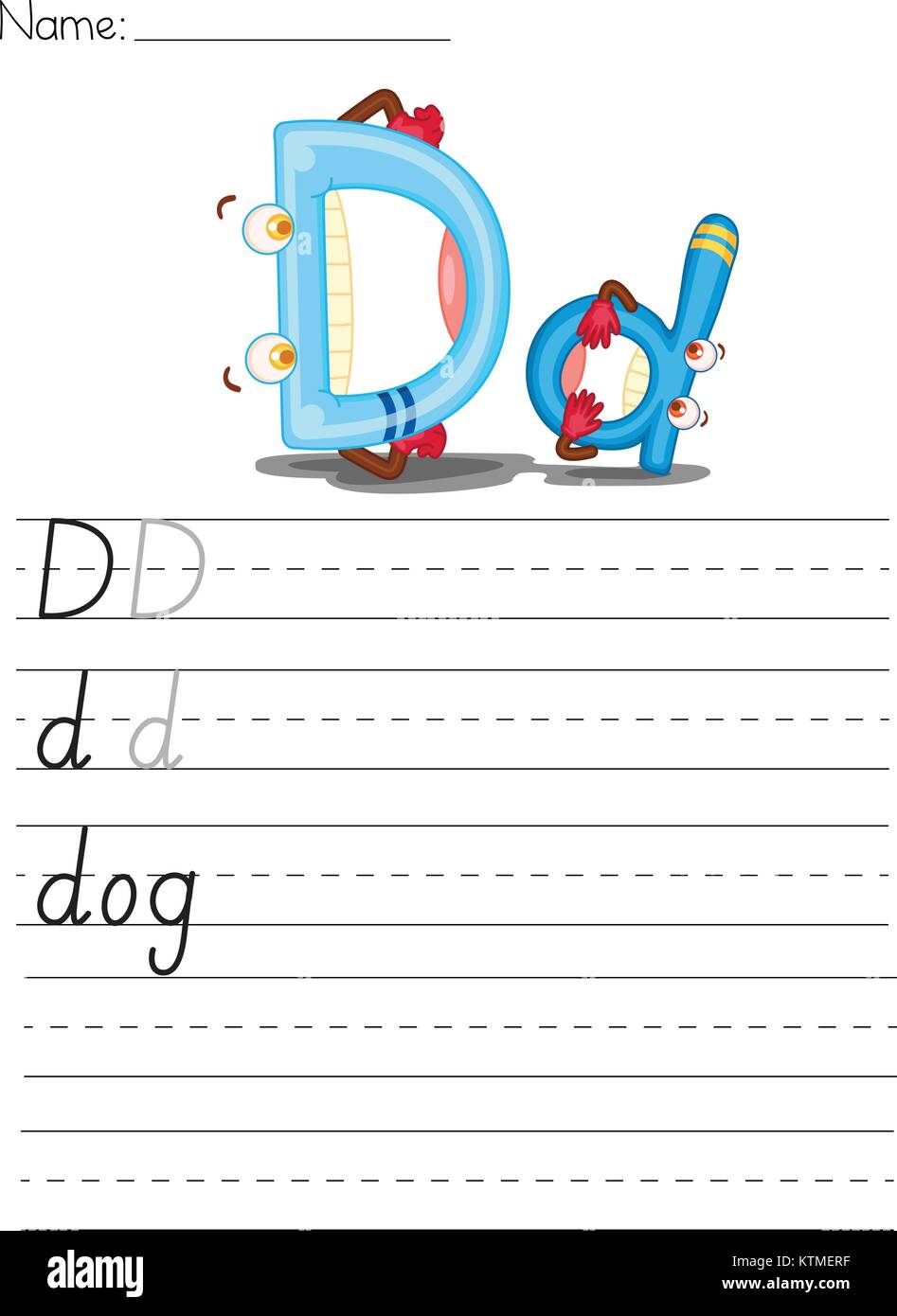 Illustrierte Alphabet Arbeitsblatt Des Buchstaben D Vektor Abbildung