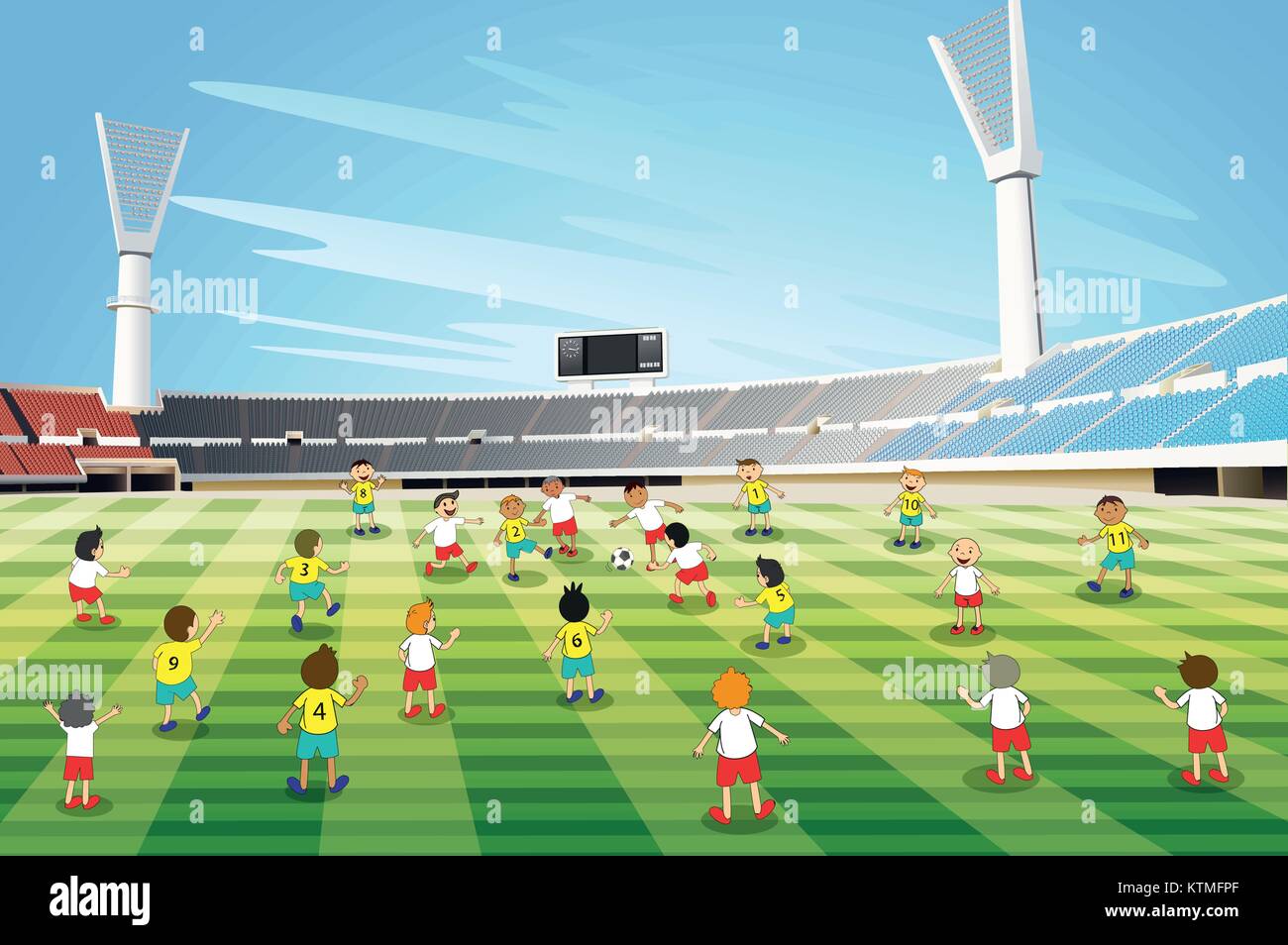 Abbildung: Jungs spielen Fußball in einem Stadion Stock Vektor